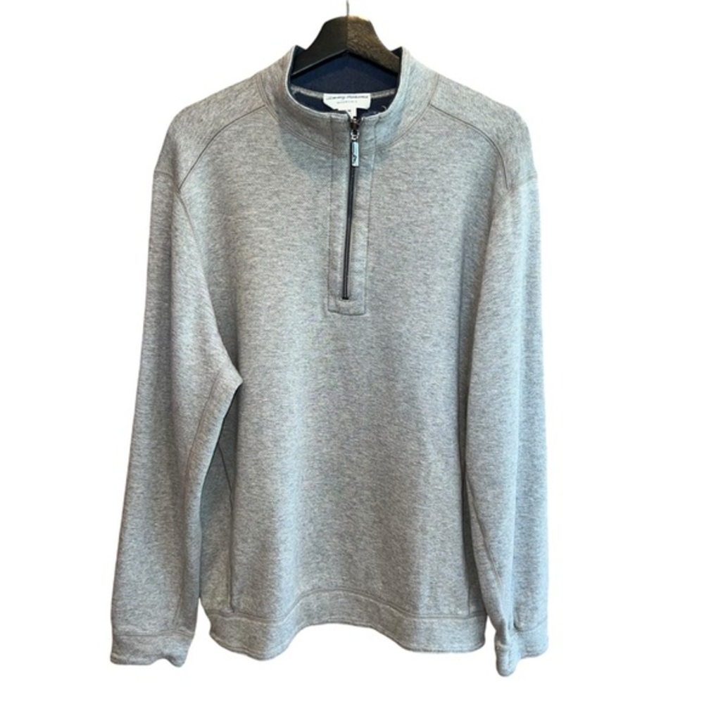 Tommy Bahama Reversible Quarter Zip Sweater Mens M Grey Blue‎ W/Flaw